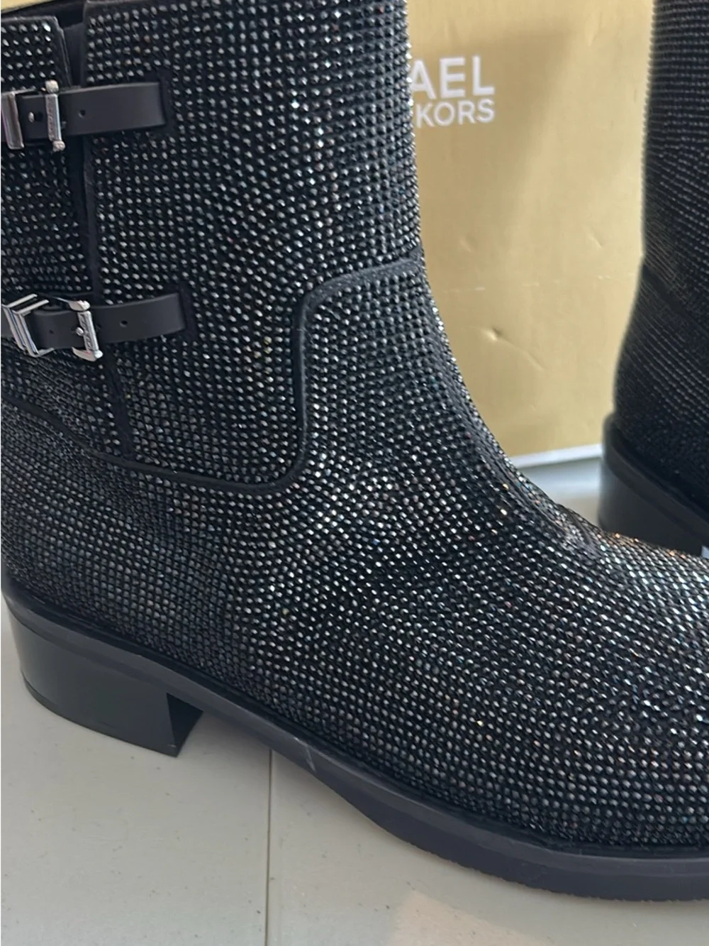 Michael Kors Black Crystal-Embellished Ankle Booties - Picture 4 of 7